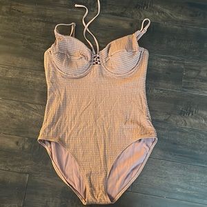 Tan one piece bathing suit